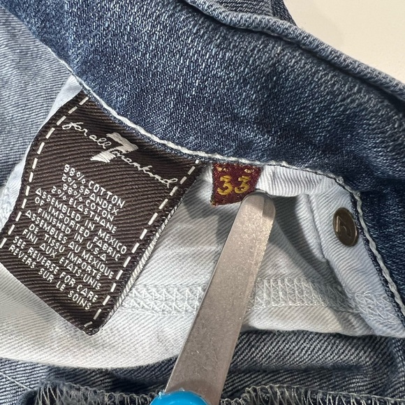 7 for all man kind reg33 Men's Blue Jeans embroidered pockets button fly lowrise - Picture 6 of 14